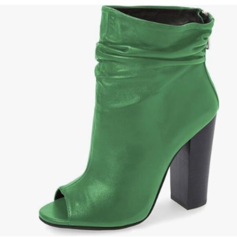 FSJ Green Peep-Toe Ankle Booties